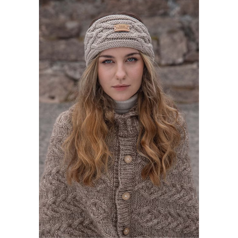 Aran Knitted Traditional patterns Headband  Oatmeal Colour